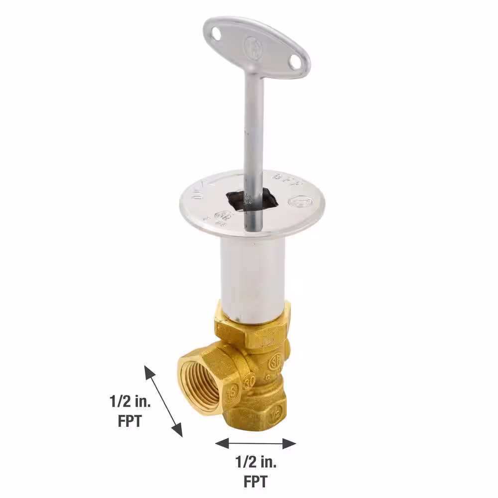 ProLine Series 1/2 in. FIP Brass Angle Gas Valve, Floor Plate and 3 in. Key in Chrome