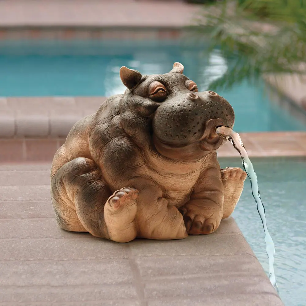 Design Toscano Hanna, the Hippo Stone Bonded Resin Piped Spitting Statue
