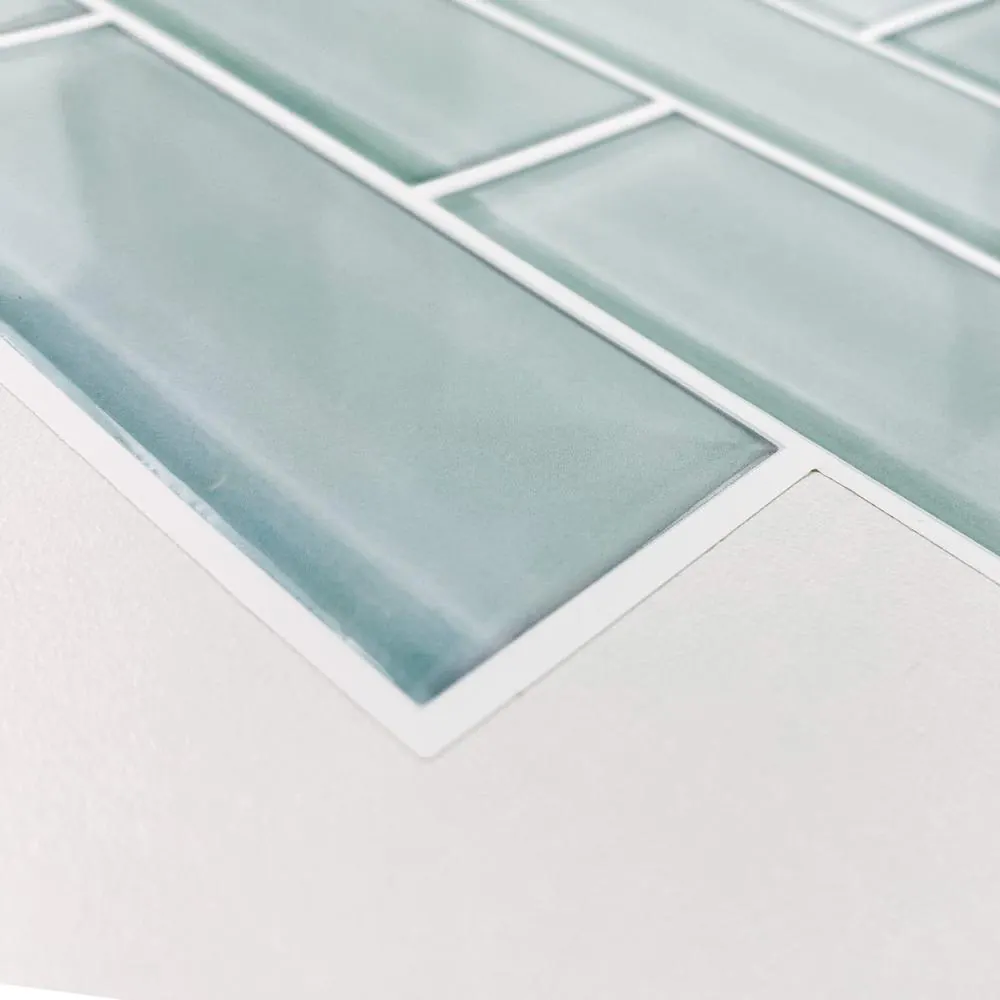 RoomMates Aqua 10.5 in. x 10.5 in. Seaglass Subway Polyurethane Peel and Stick Tile (Total sq. ft.. Covered 2.3 sq. ft./4-Pack)