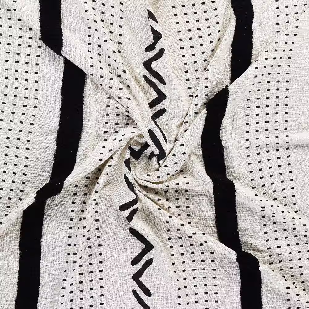 LR Home Avant Garde Black/White 50 in. x 60 in. Modern Boho Tufted Stripe Geometric Cotton Throw Blanket