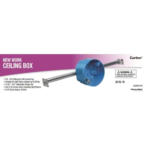 Carlon 1-Gang 4 in. 20 cu. in. PVC New Work Electrical Ceiling Box with Adjustable Hanger Bar and Ground Lug