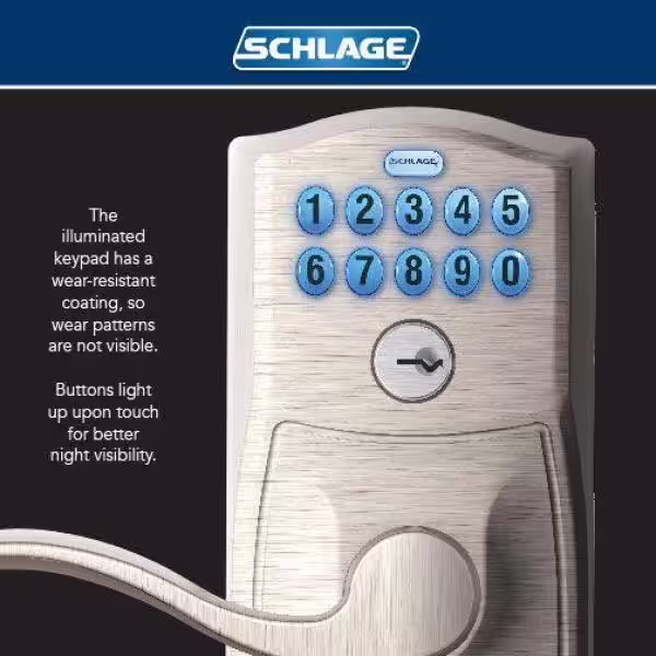 Schlage Plymouth Satin Chrome Electronic Keypad Door Lock with Orbit Knob and Flex Lock