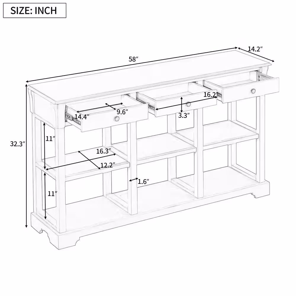 Harper & Bright Designs 58 in. Teal Blue Rectangle Wooden Console Table with 3 Drawers and 2 Open Shelves