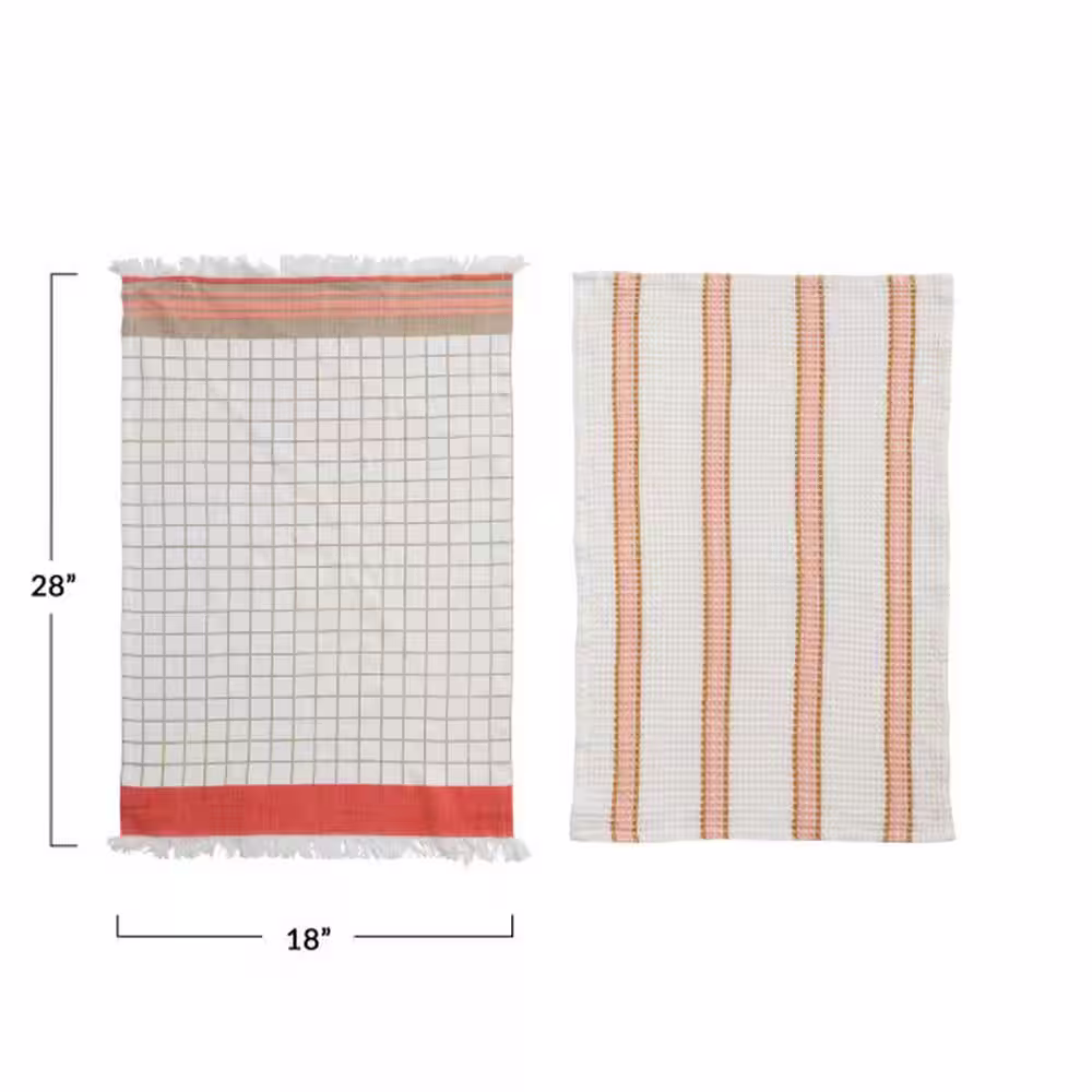 Storied Home Multi Striped Cotton Tea Towel with Pattern (Set of 2 Styles)