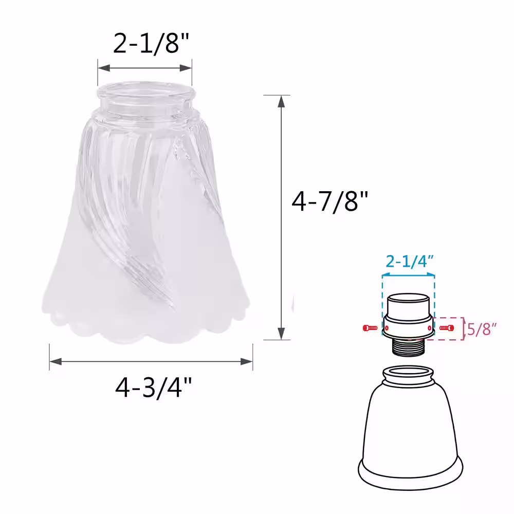 Aspen Creative Corporation 4-7/8 in. Clear and Frosted Ceiling Fan Replacement Glass Shade (4-Pack)