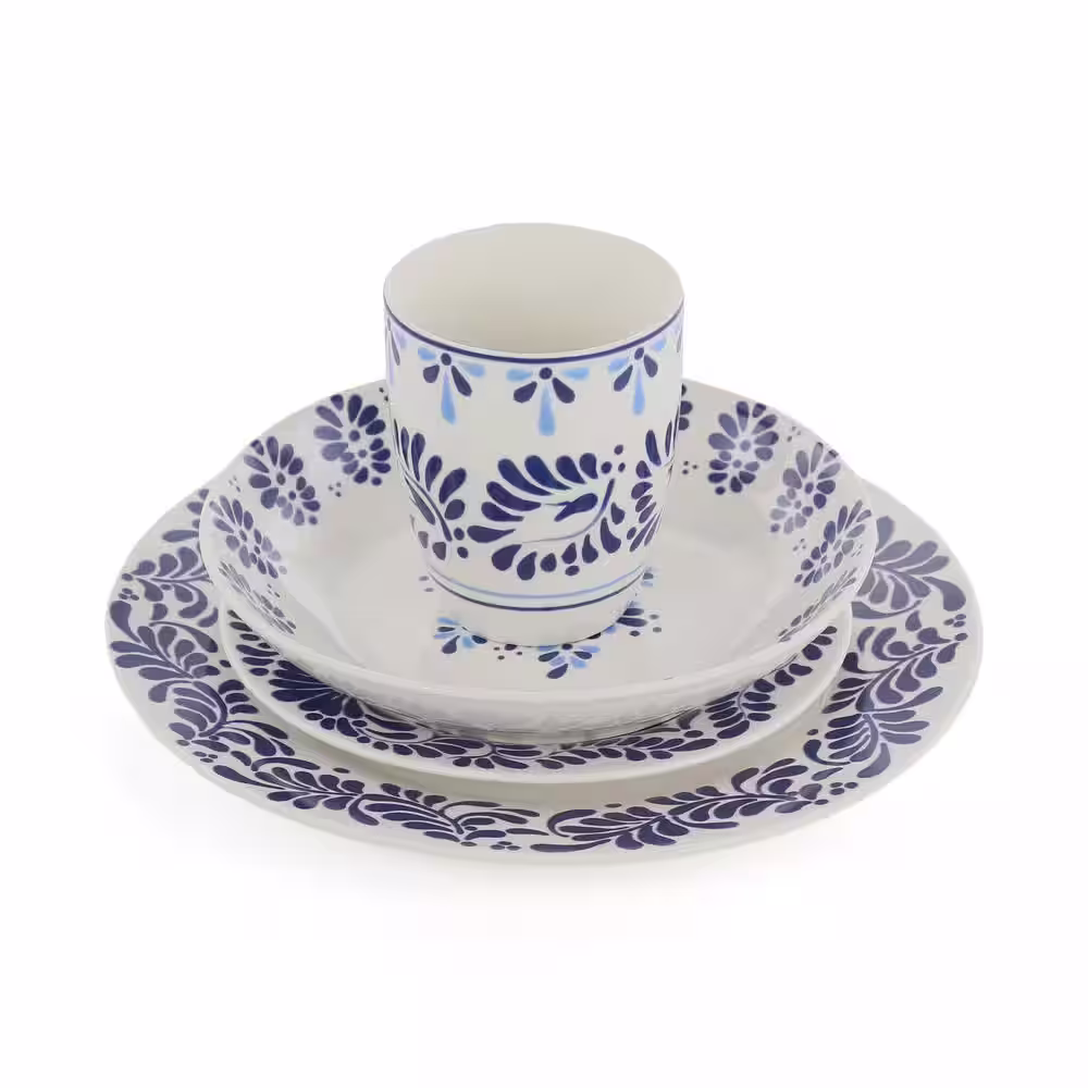 Gibson Signature Living Ramble 16-Piece Fine Ceramic Dinnerware Set in Blue Service Set For 4