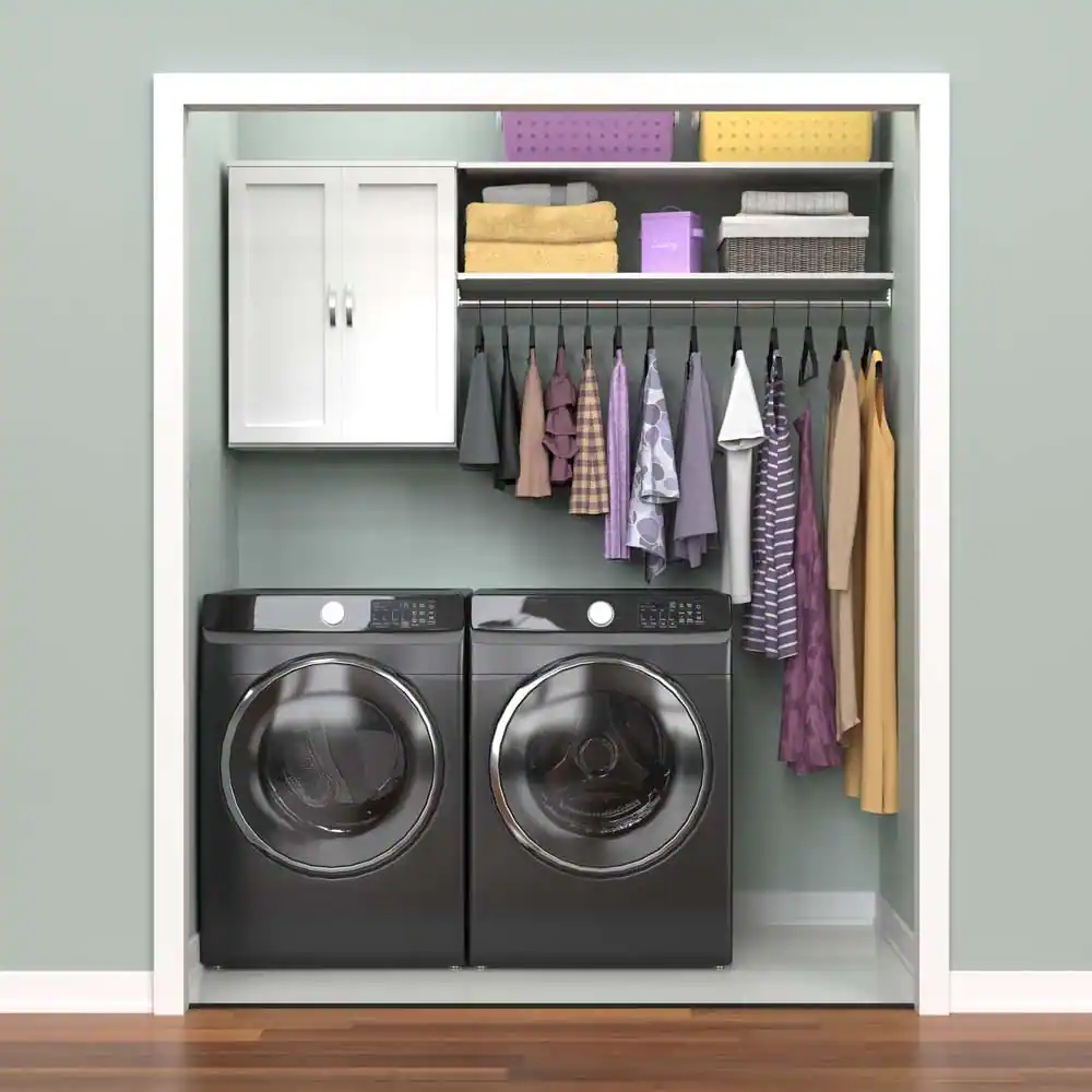ClosetMaid Style+ 55.12 in. W - 121.12 in. W White Laundry Room Cabinet Kit with Top Shelves and Shaker Doors