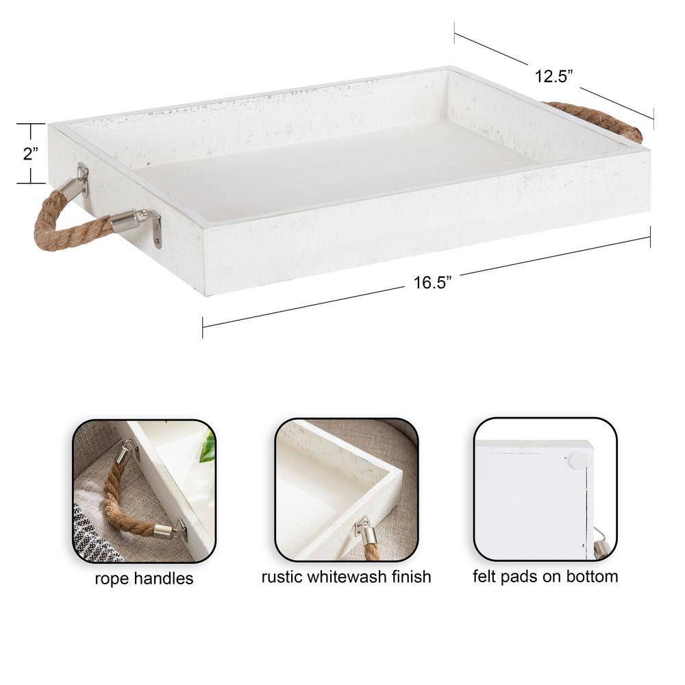 Kate and Laurel Bayville 16.50 in. W Rectangle White Wood Decorative Tray