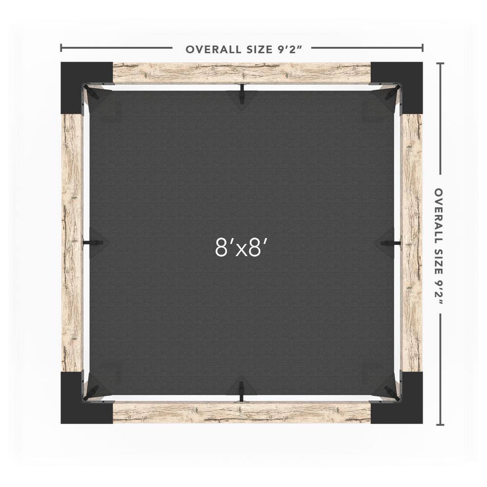 TOJA GRID 8 ft. L x 8 ft. W Pergola Kit with 4x4 KNECT Post Wall and Crimson Shade Sail for 6x6 Wood Posts