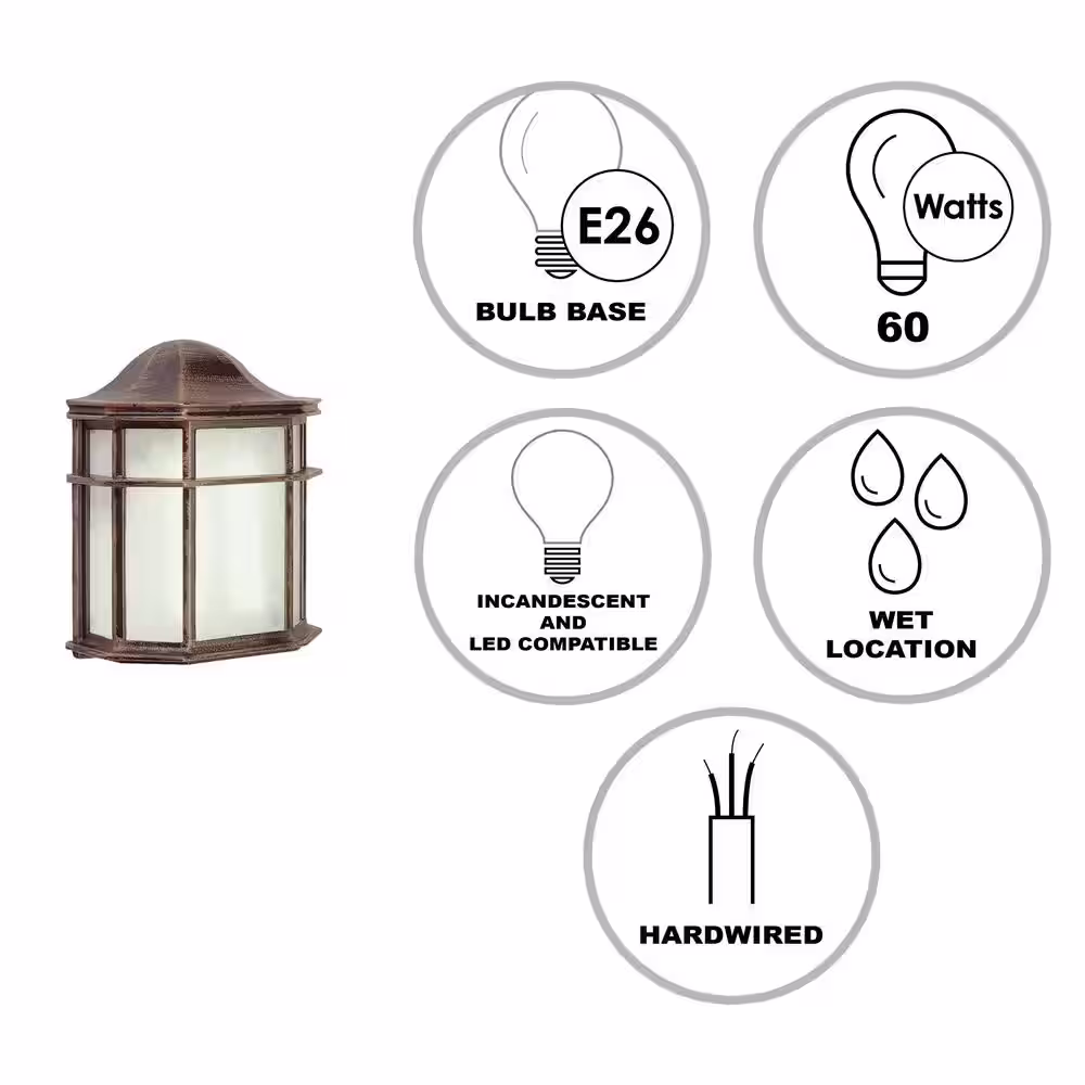 Bel Air Lighting Andrews 1-Light Rust Outdoor Pocket Wall Light Fixture with Frosted Acrylic Shade
