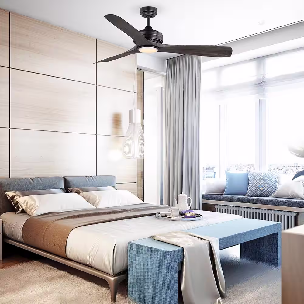 Home Decorators Collection Bayshire 60 in. LED Indoor/Outdoor Matte Black Ceiling Fan with Remote Control and White Color Changing Light Kit