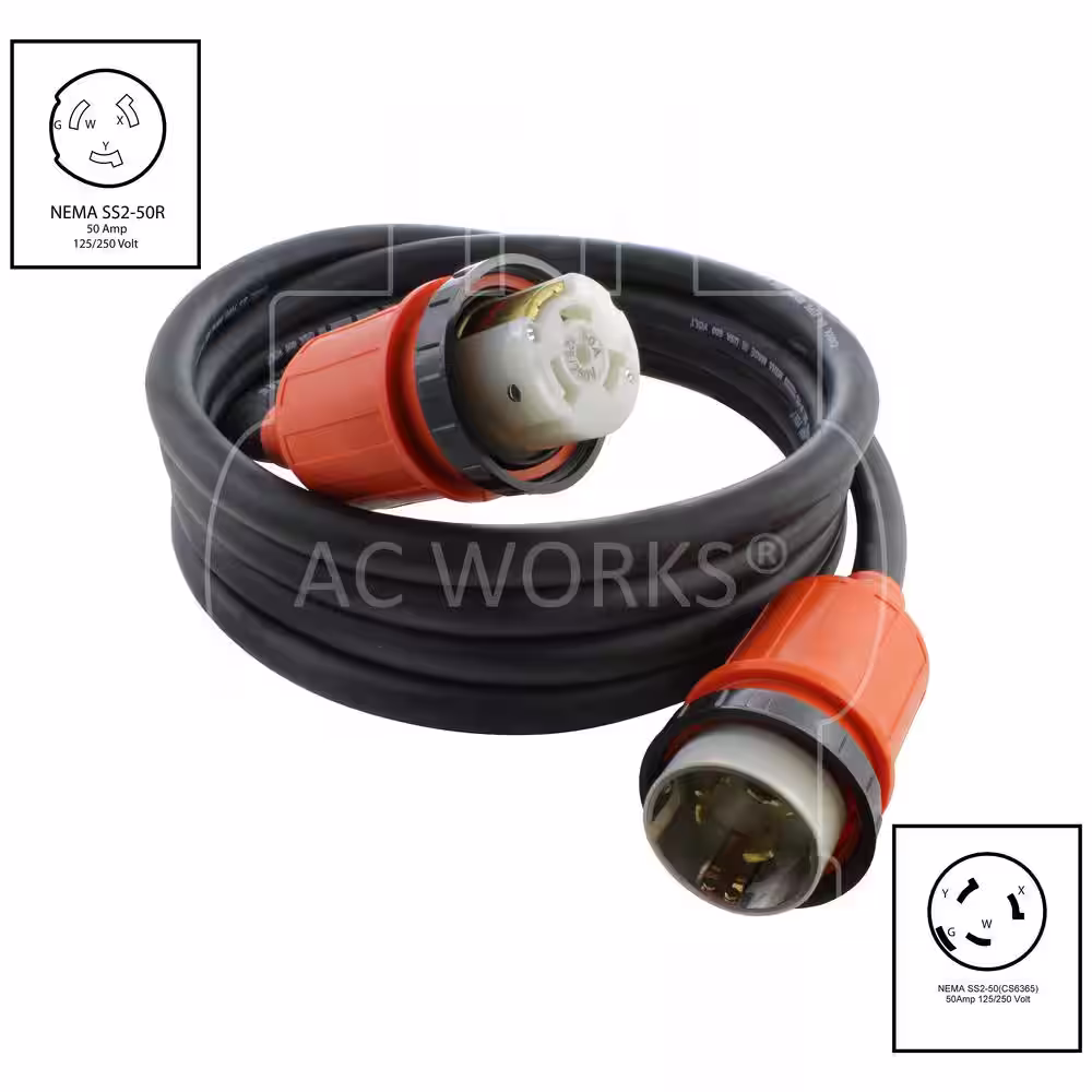 AC WORKS 25 ft. 6/4 SOOW NEMA SS2-50 50 Amp 125/250-Volt Marine Boat Rubber Power Cord