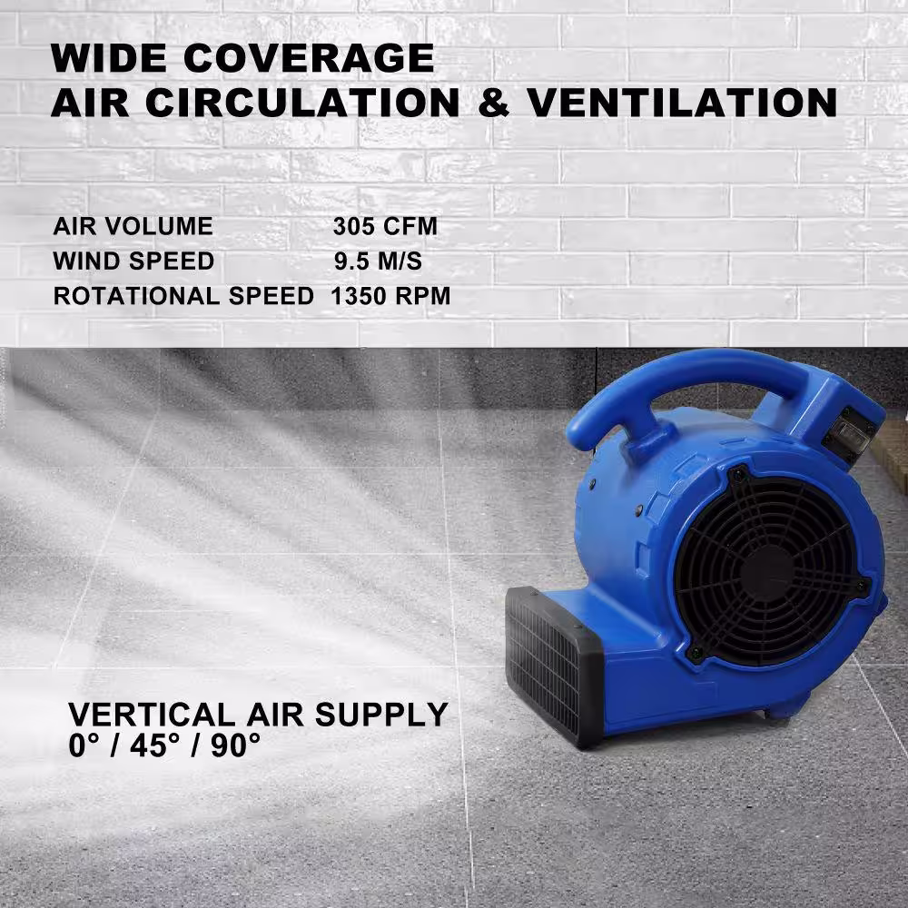 Amucolo 12 in. 305 CFM Mini Floor Fan Blower Fan Air Mover in Blue for Water Damage