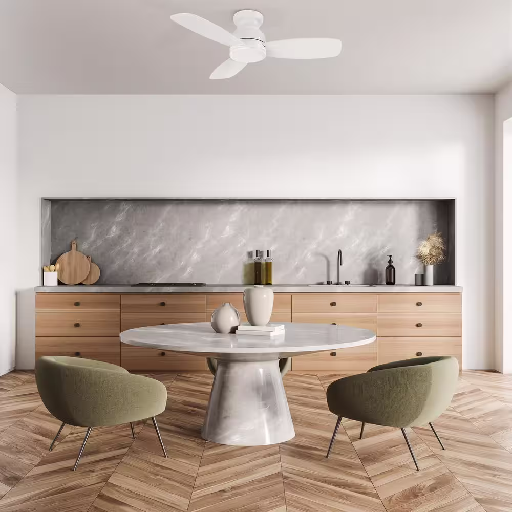 CARRO Osborn 44 in. Indoor White 10-Speed DC Motor Flush Mount Ceiling Fan with Remote Control