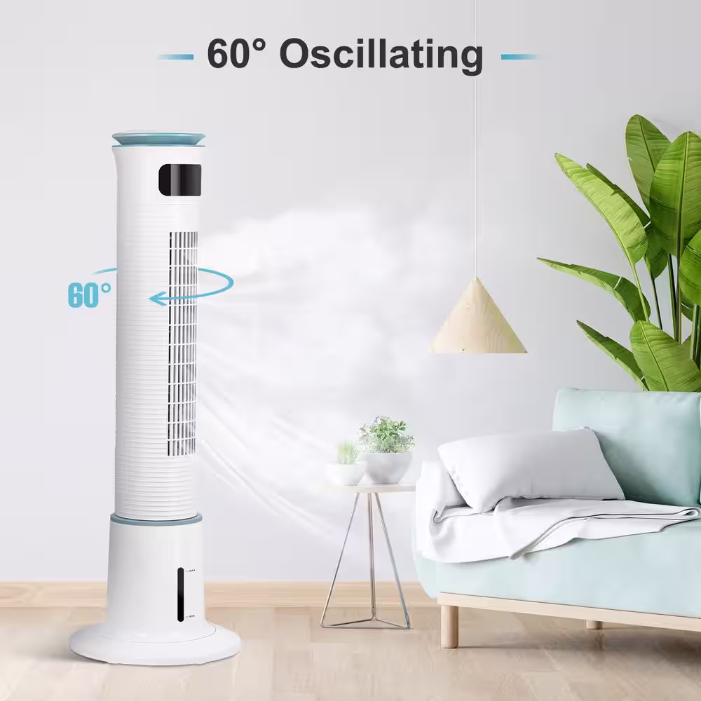 Aoibox 43 Inches White Mist Tower Fan 12 Speeds & 3 Modes Settings Standing Fan, 15 Hour Timing Closure Cooling Fan, Low Noise
