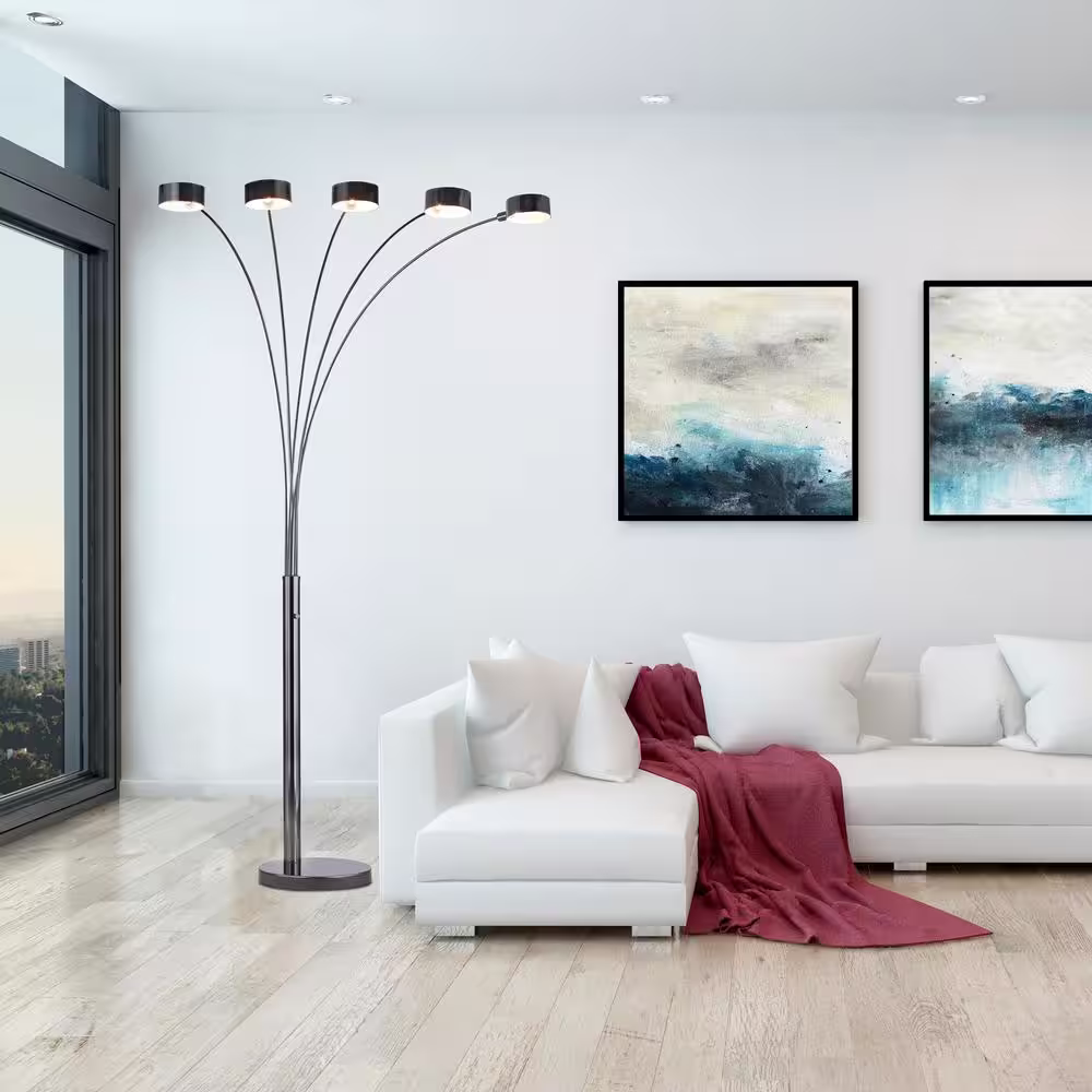 ARTIVA Micah 88 in. Brushed Black Nickel LED 5-Arc Floor Lamp with Dimmer