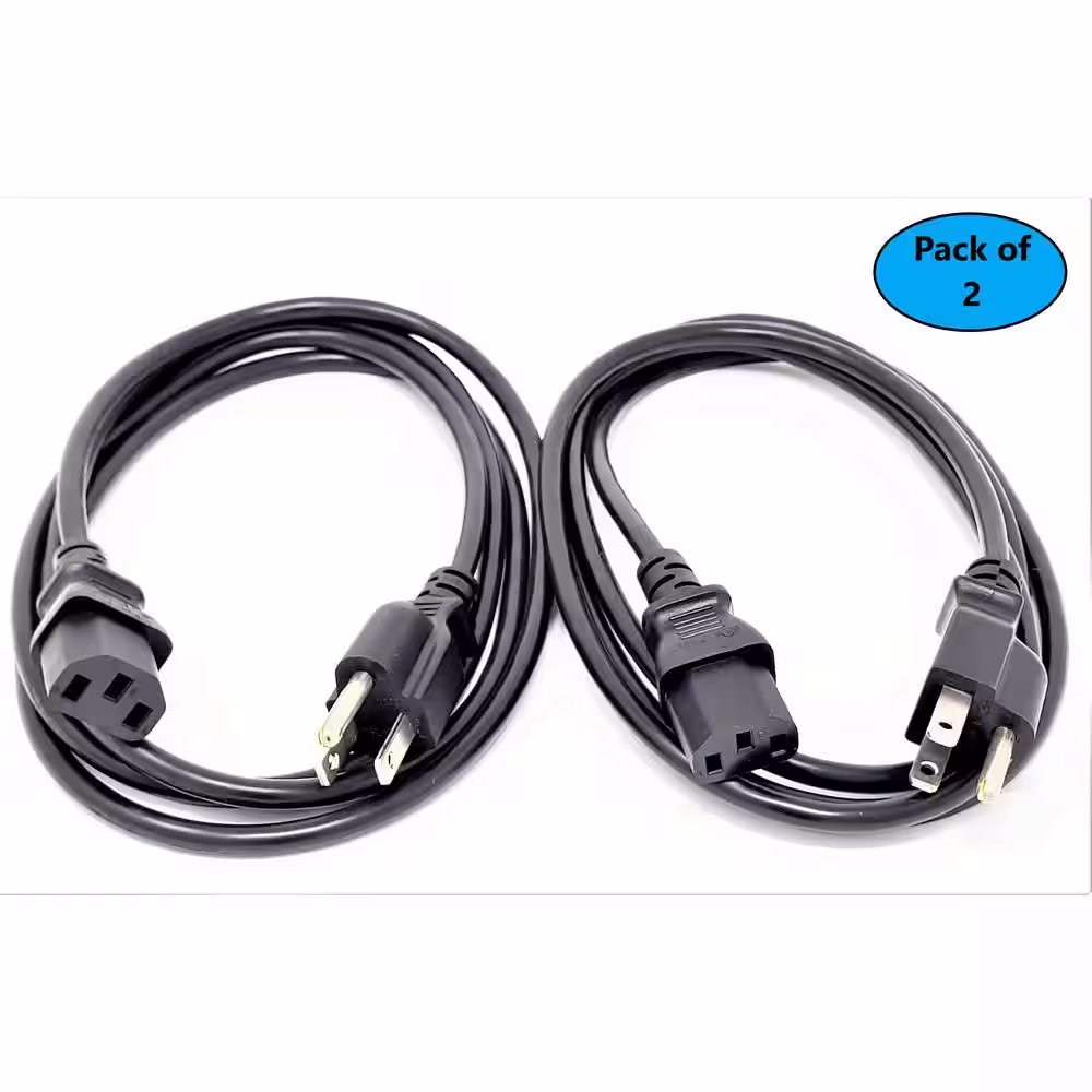 Micro Connectors, Inc 1.5 m Black Universal AC Power Cord 18AWG (NEMA 5-15P to C13) (2-Pack)