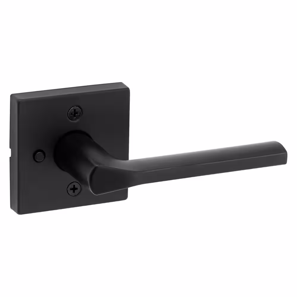Kwikset Lisbon Square Matte Black Privacy Bed/Bath Door Handle with Lock