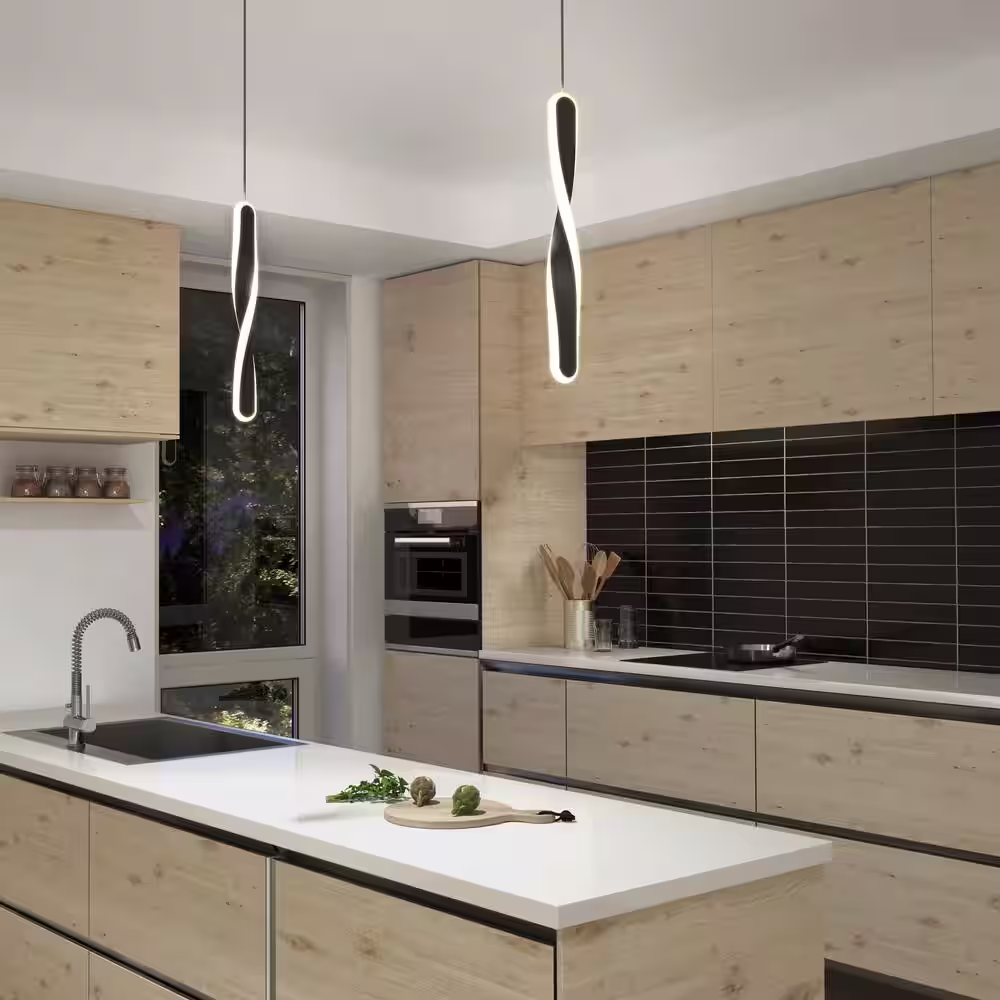 Artika Finley 13-Watt 1 Light Black Modern 5 CCT Integrated LED Mini Pendant Light Fixture for Kitchen Island
