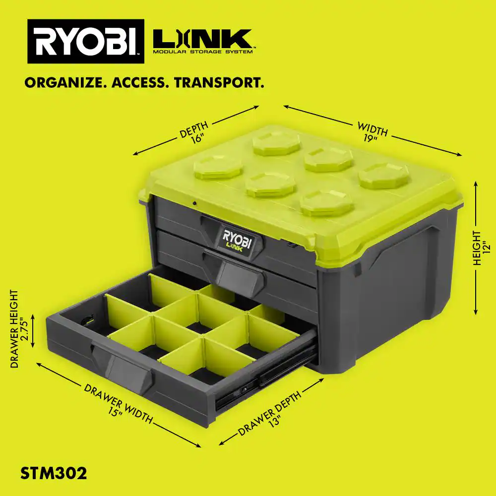 RYOBI LINK 3-Drawer Tool Box with Foam Insert and 3-Drawer Divider