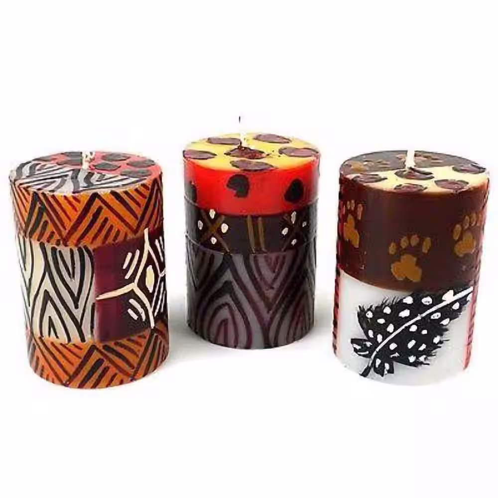 Global Crafts Uzima Design Unscented Hand-Painted White Votive Candles Boxed (Set of 3)