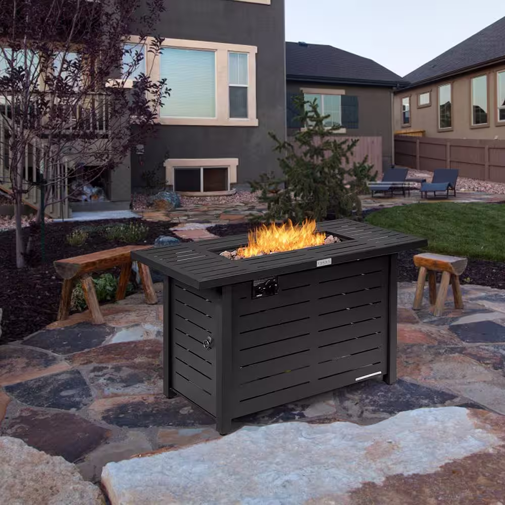 Costway 42 in. x 25 in. Rectangular Metal Propane Gas Fire Pit 60,000 Btu Heater Outdoor Table with Cover
