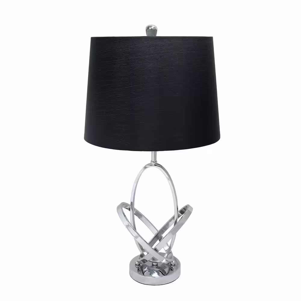 Elegant Designs 26 in. Mod Art Polished Chrome Table Lamp with Black Shade