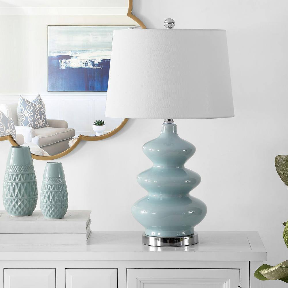 Safavieh Brielle 27.5 in. Blue Table Lamp with White Shade