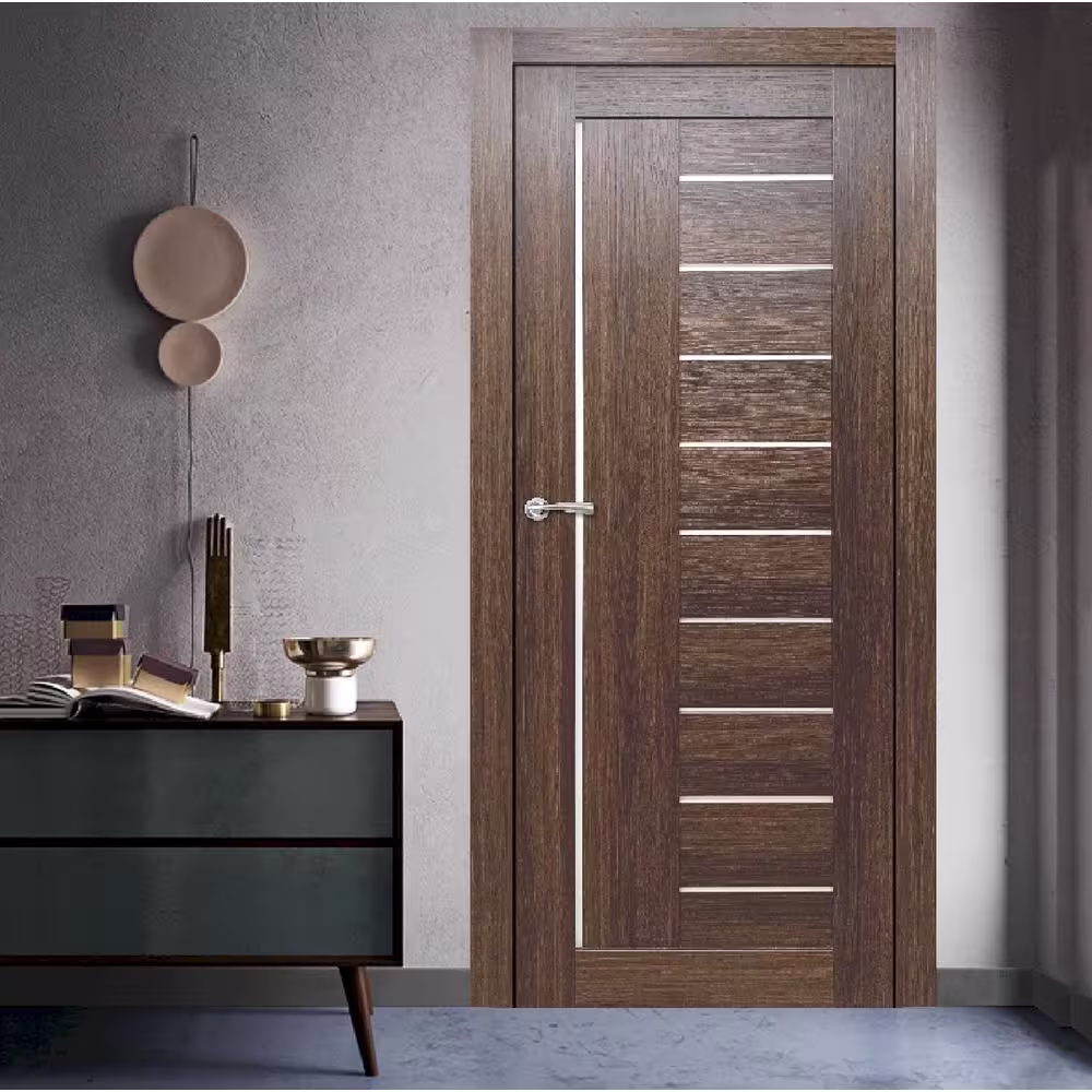 Valusso design doors 28 in. x 80 in. Tallahassee Whiskey Oak Prefinished Opal PC Glass 10-Lite Solid Core Wood Interior Door Slab No Bore