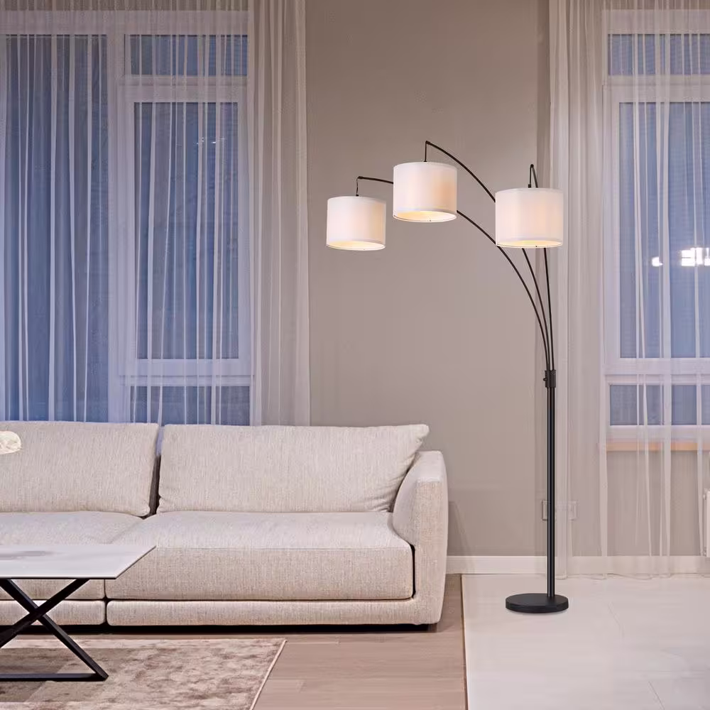Cedar Hill 82 in. Black Indoor Floor Lamp with 3-Light Tree Arc Decor