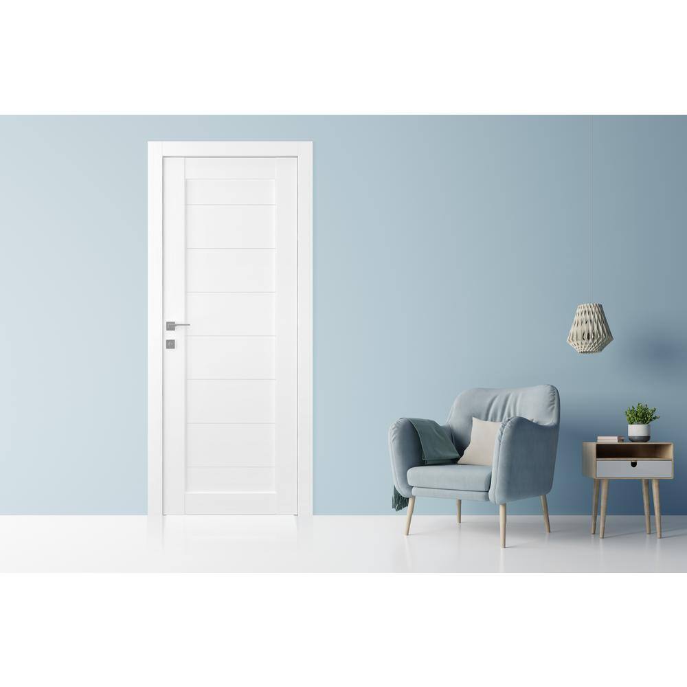 Belldinni Ermi 28 in. x 80 in. Left-Handed Solid Core Bianco Noble Wood Composite Single Prehung Interior Door
