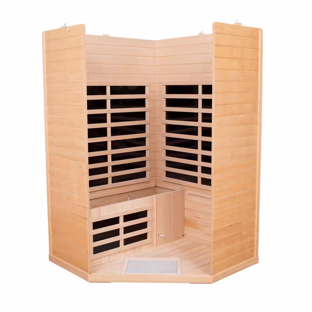 None 2-Person Hemlock Corner Infrared Sauna with 7 Low EMF Heaters and LCD Easy Control of Temperature and Bluetooth Speaker