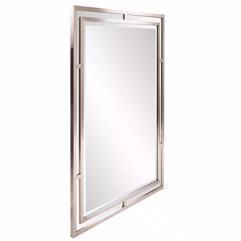 Marley Forrest Medium Rectangle Brushed Silver Nickel Hooks Contemporary Mirror (40 in. H x 30 in. W)