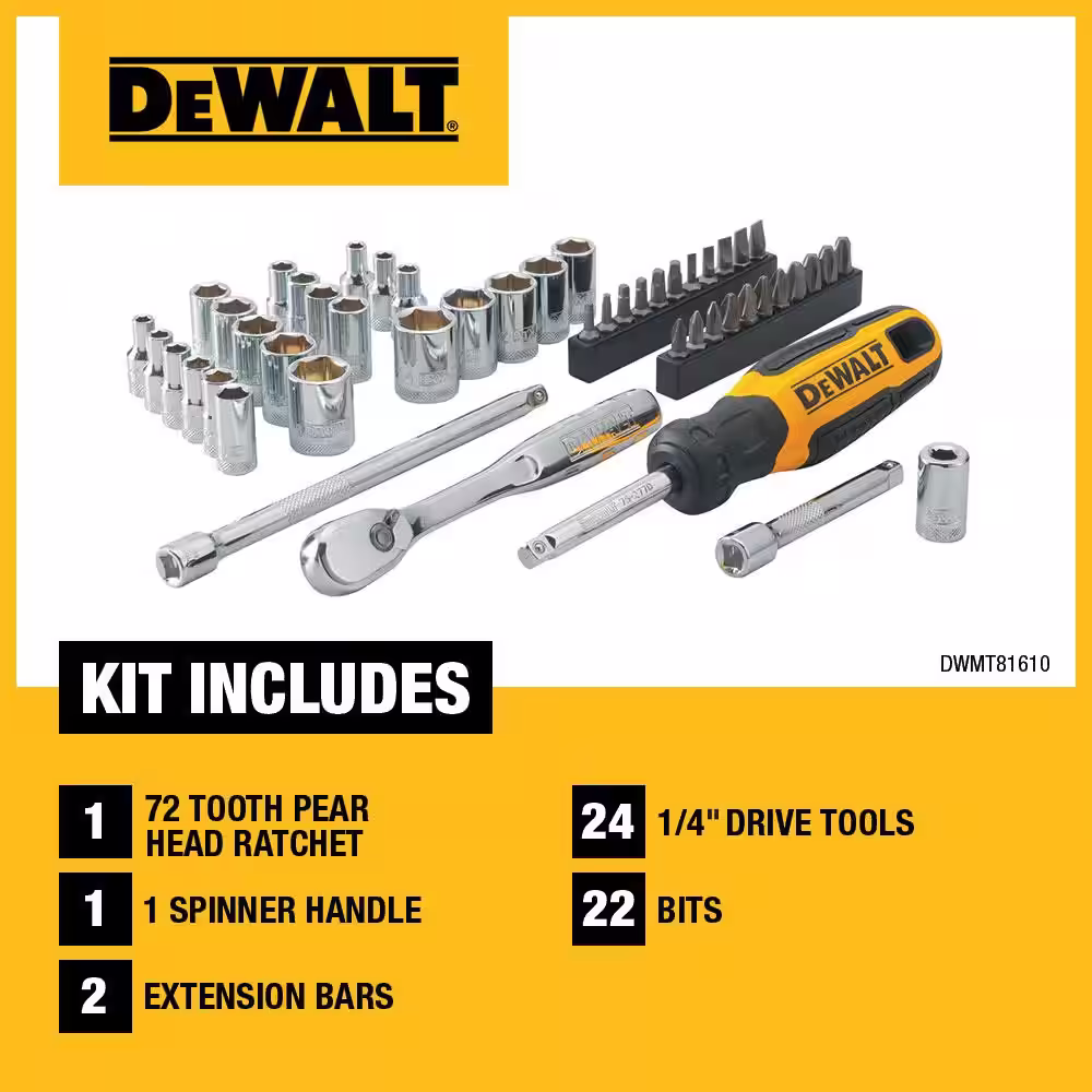 DEWALT 1/4 in. Drive SAE and Metric Mechanics Tool Set (50-Piece)