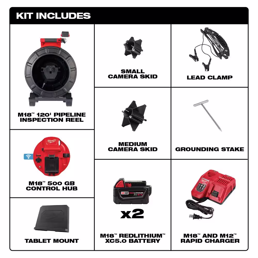 Milwaukee M18 18-Volt Lithium-Ion Cordless 120 ft. Pipeline Inspection System Image Reel Kit with Batteries and Charger