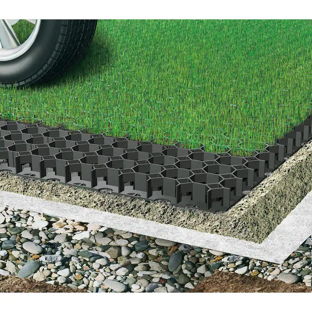 Techno Earth 19.7 in. x 19.7 in. x 1.9 in. Black Permeable Plastic Grass Pavers for Parking Lots, Driveways (4 Pieces/11 sq.ft.)