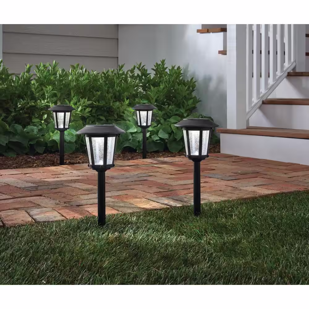 Hampton Bay Old World Gray Integrated LED Outdoor Solar Path Light (4-Pack)
