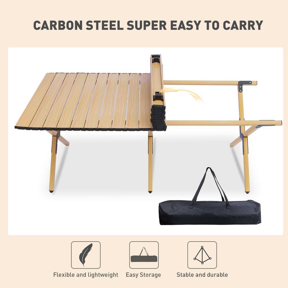 None 23.62 in. W Portable Medium Brown Metal Rectangle Steel Picnic Folding Table with Carry Bag, 4-Person to 6-Person Table