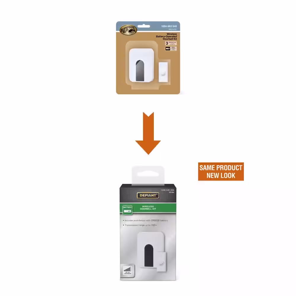 Defiant Wireless Battery Operated Doorbell Kit with Wireless Push Button, White