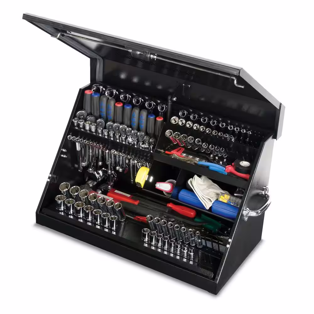 Montezuma 31 in. W x 15 in. D Portable Triangle Top Tool Chest for Sockets, Wrenches and Screwdrivers in Black Powder Coat