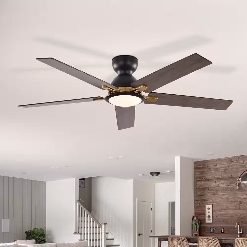 Breezary Mitch 52 in. Integrated LED Indoor Black Ceiling Fans with Light and Remote Control