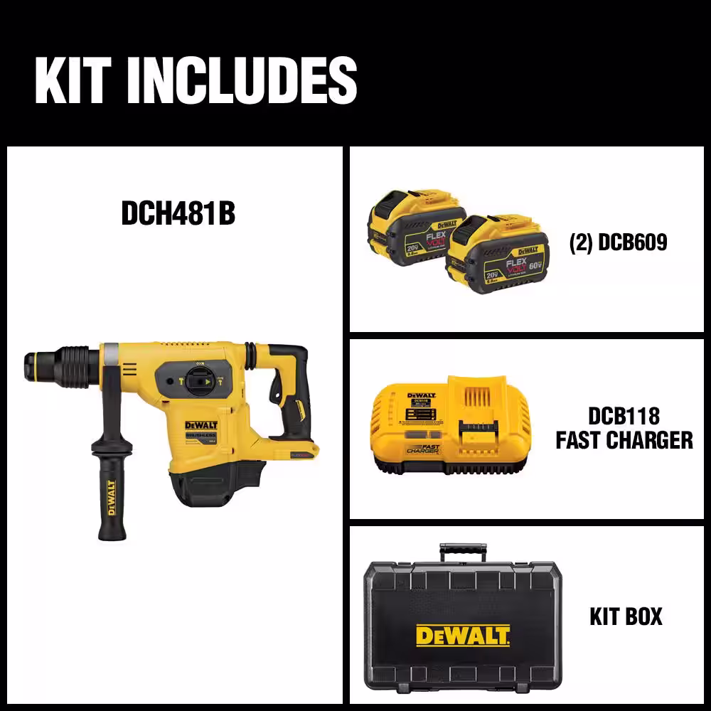 DEWALT FLEXVOLT 60V MAX Cordless Brushless 1-9/16 in. SDS MAX Combination Rotary Hammer and (2) FLEXVOLT 9.0Ah Batteries