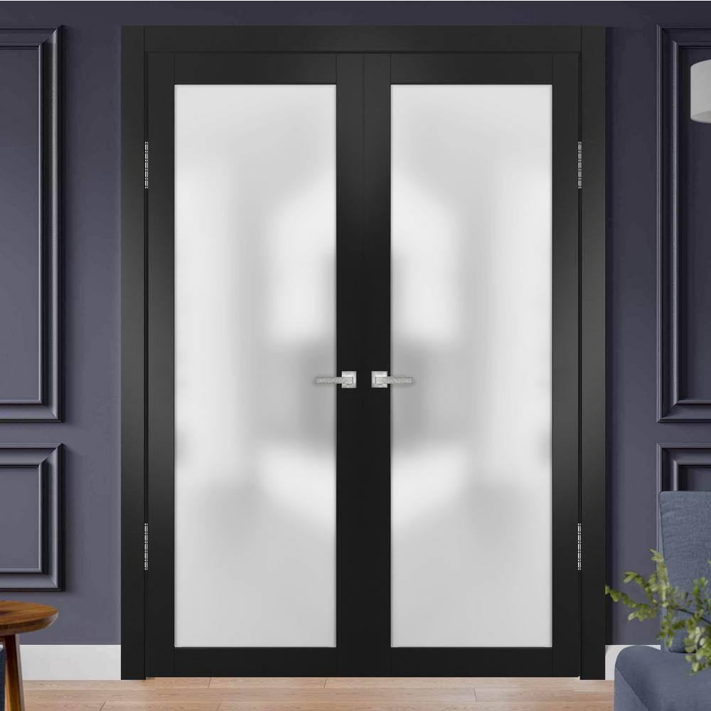 Sartodoors 2102 72 in. x 80 in. Single Panel Black Finished Pine Wood Interior Door Slab with Hardware