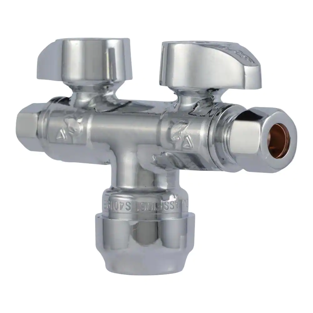 SharkBite 1/2 in. Push to Connect x 3/8 in. O.D. Compression x 1/4 in. O.D. Compression Dual Stop Valve