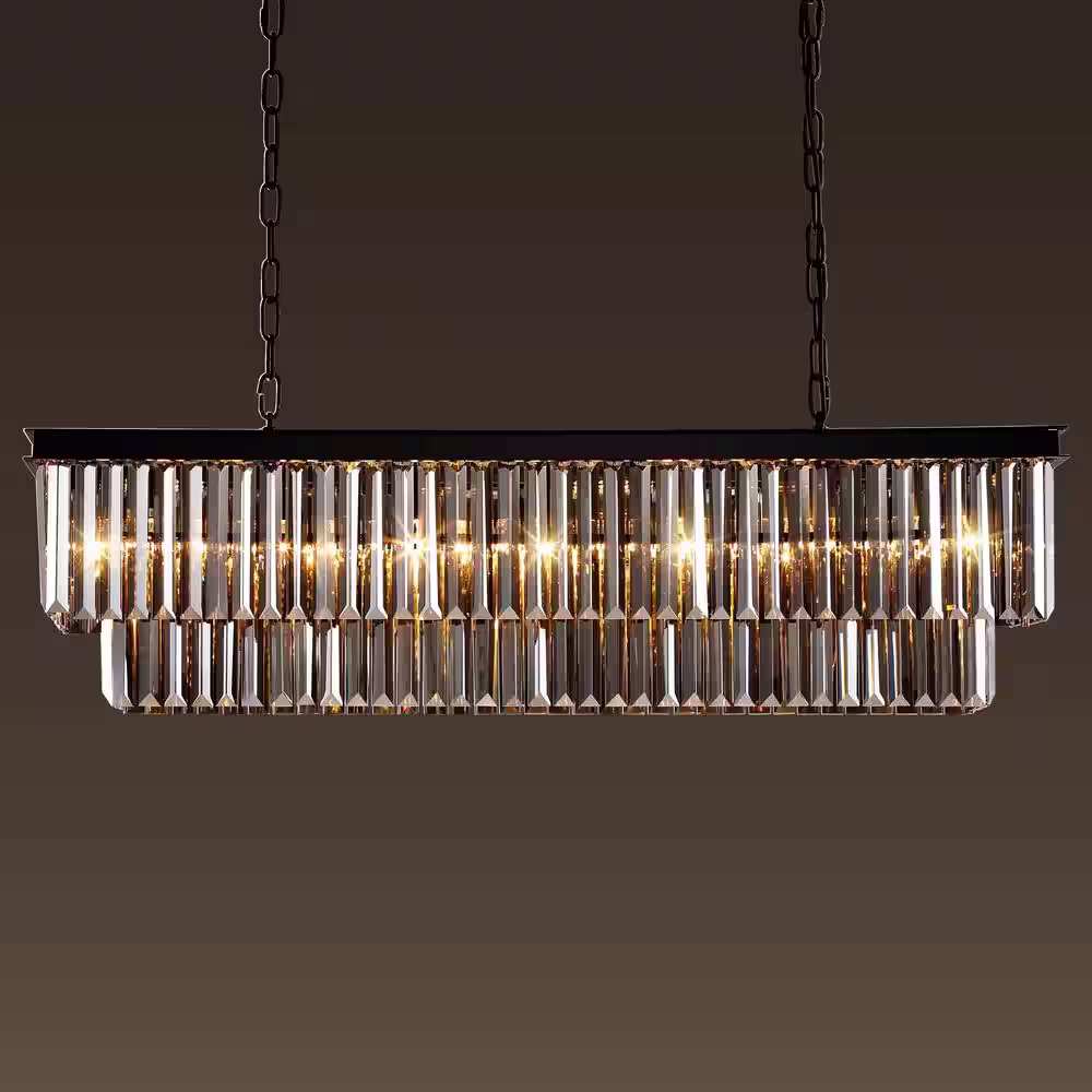 SILJOY 40 in. 7-Light Black Modern Matte Black Crystal Chandelier Linear Farmhouse Kitchen Island Dining Room Pendant Lighting