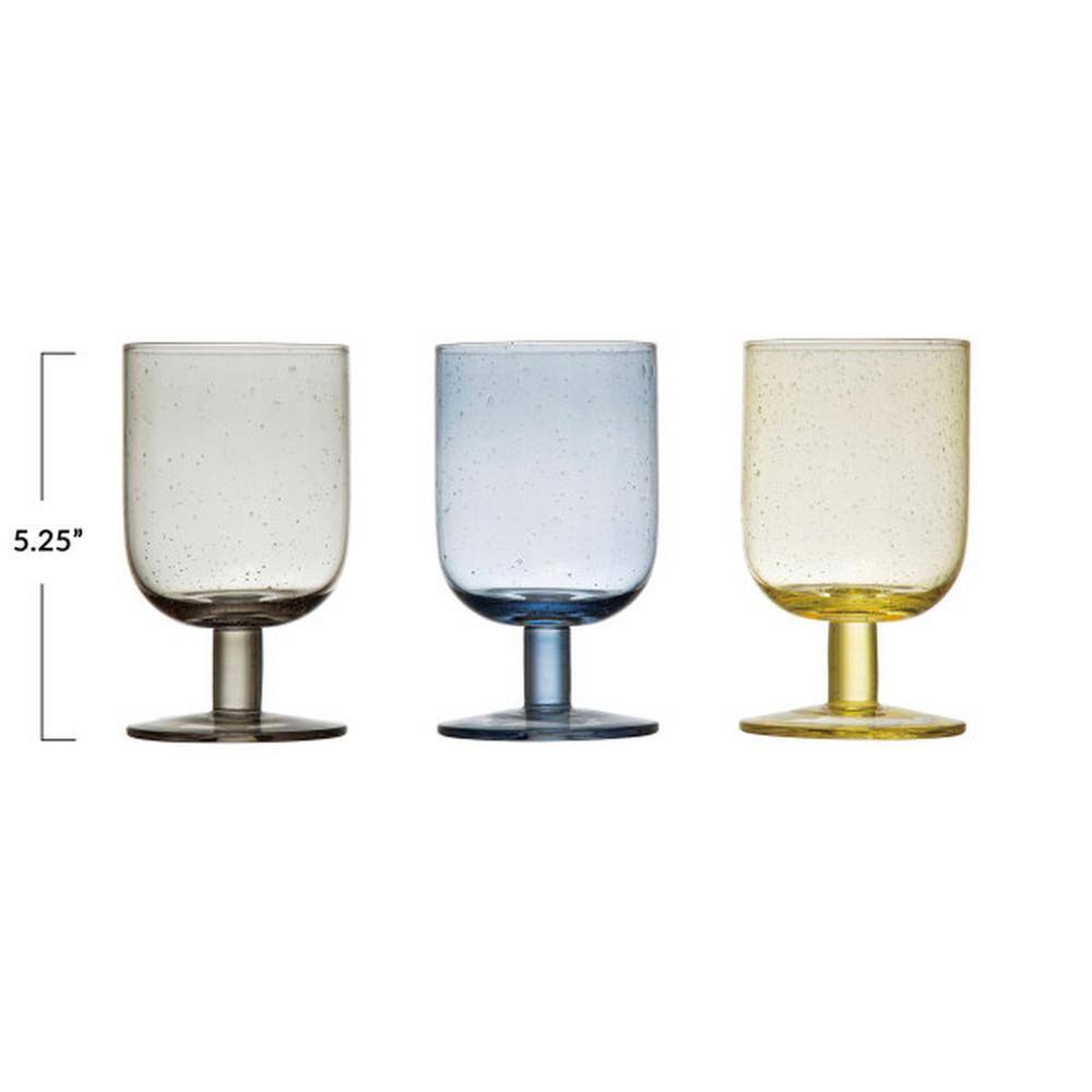 Storied Home 8 oz. Stemmed Multicolor Bubble Wine Glass (Set of 3)