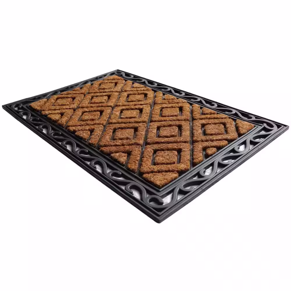 StyleWell Black 24 in. x 36 in. Scroll Diamond Coir Door Mat