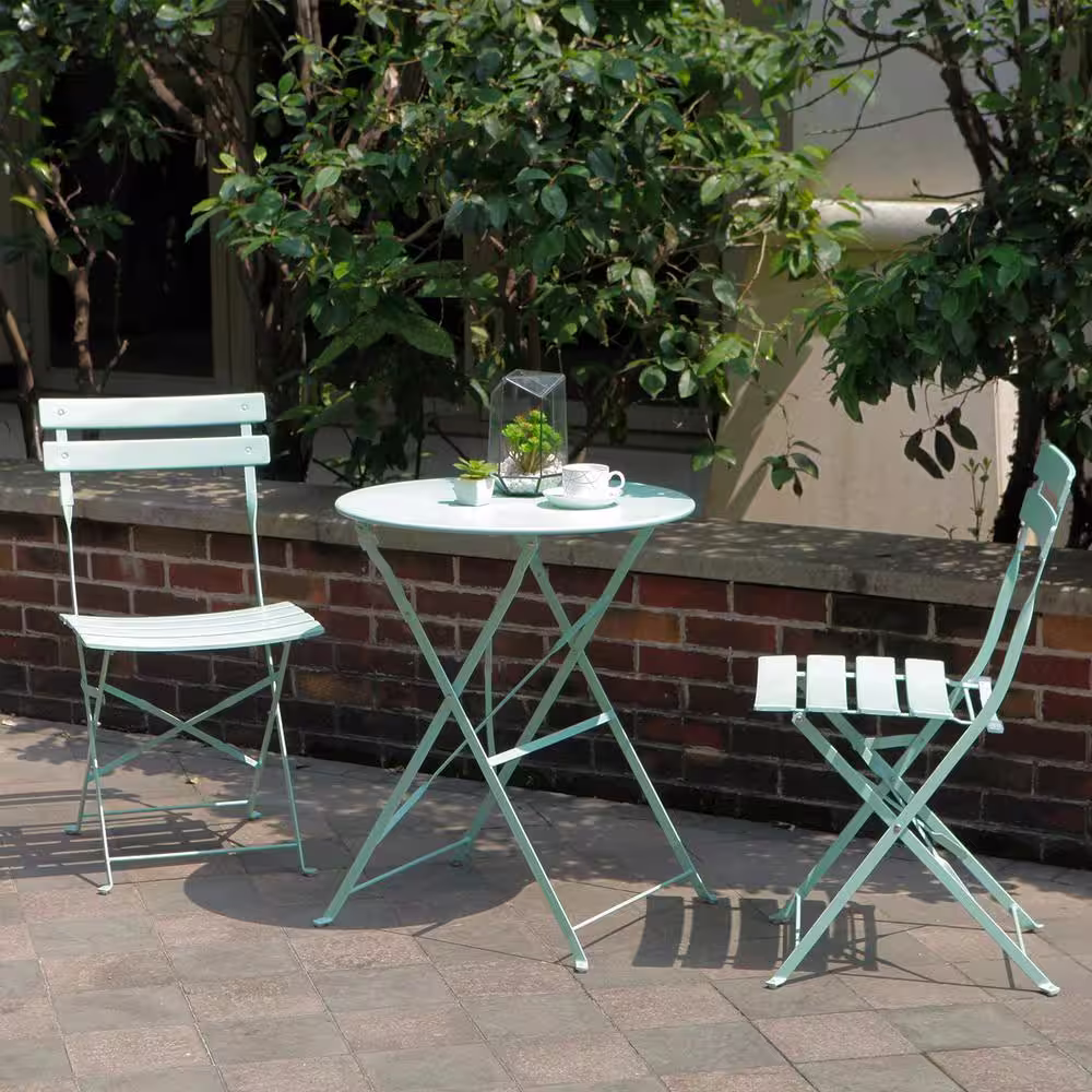 None Mint Green 3-Piece Metal Outdoor Bistro Set, Outdoor bar Table and Chairs Set