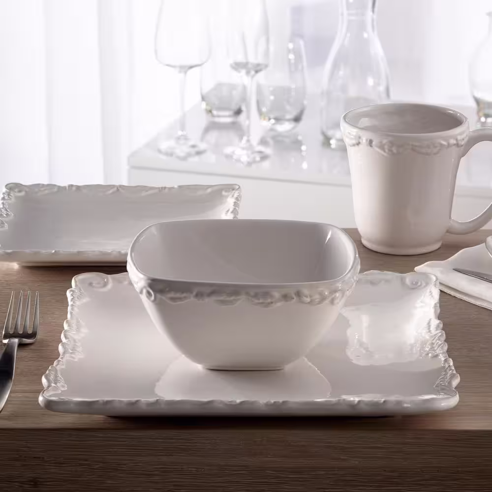 American Atelier 16-Piece Solid White Stone Dinnerware Set (Service for 4)