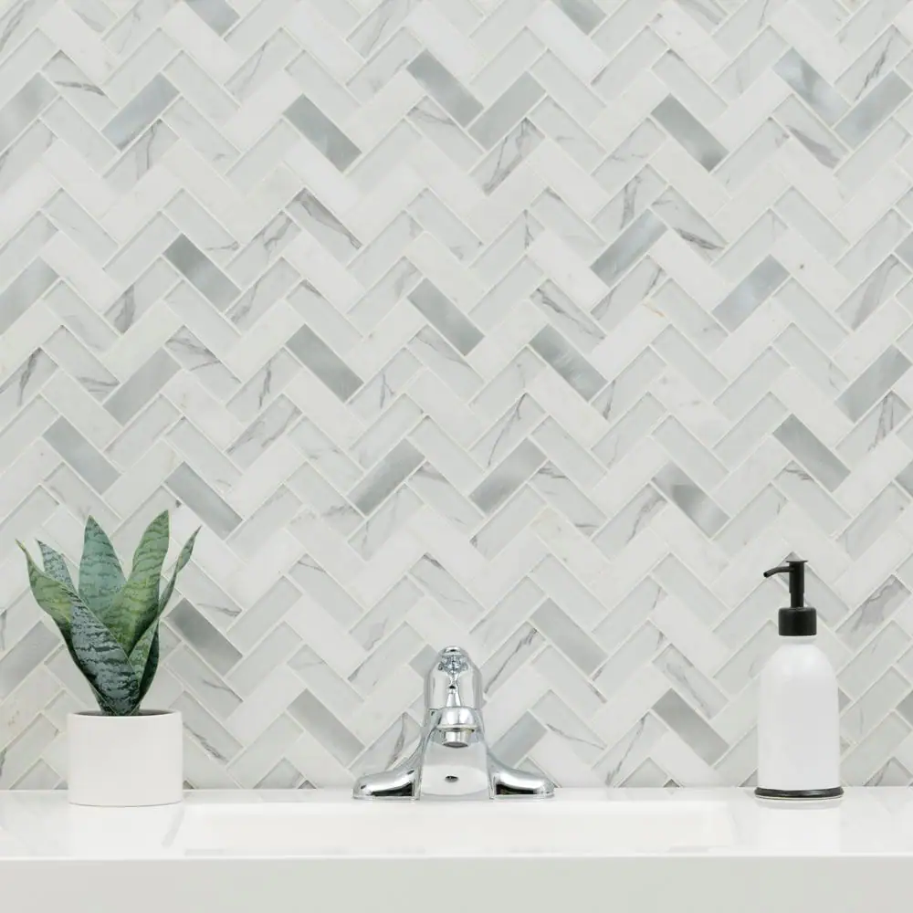 MSI Bytle Bianco Herringbone 12.75 in. x 14 in. Mixed Glass Patterned Look Wall Tile (15 sq. ft./Case)